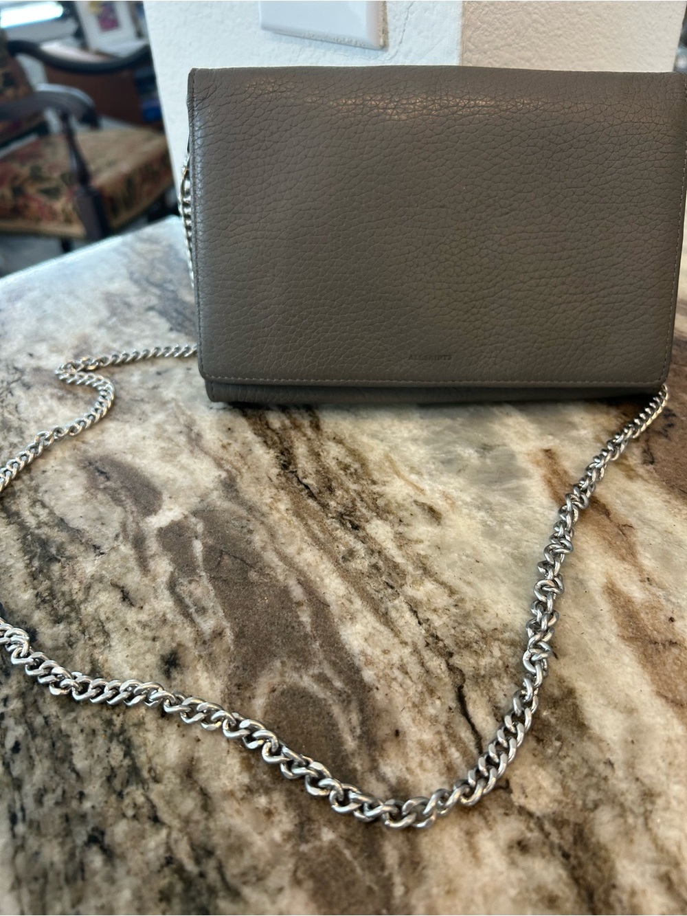 AllSaints Gray Fetch  Pebbled Leather Crossbody slight wear GUC
